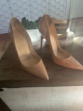 Christian Louboutin Nude Patent Pigalle Pumps with Red Soles